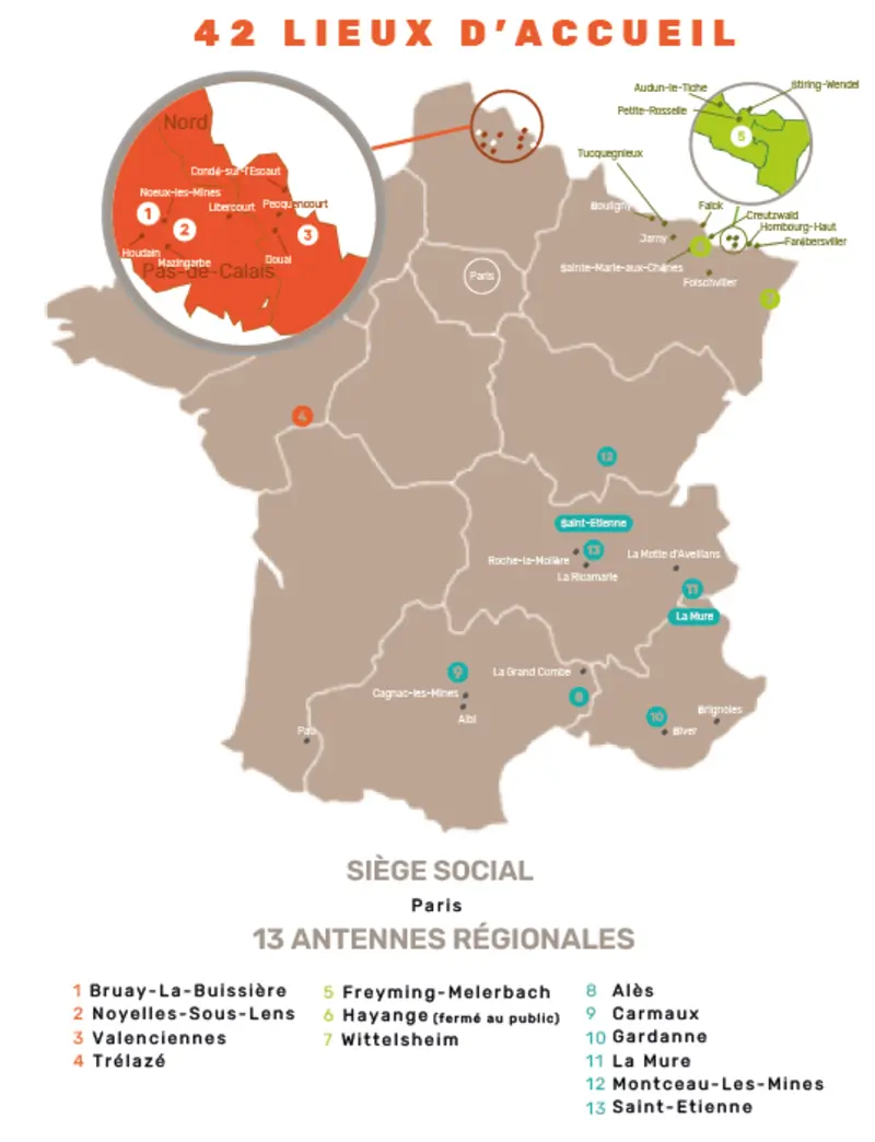 carte des implantations géographiques de l'ANGDM